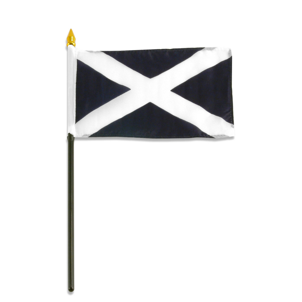 Flag of Scotland with two horizontal diagonal lines forming white cross known as St. Andrew's cross on a blue background