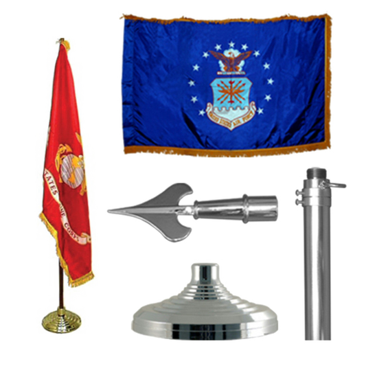 Silver Air Force Indoor Flagpole Kit - 8ft Pole - Army Spear