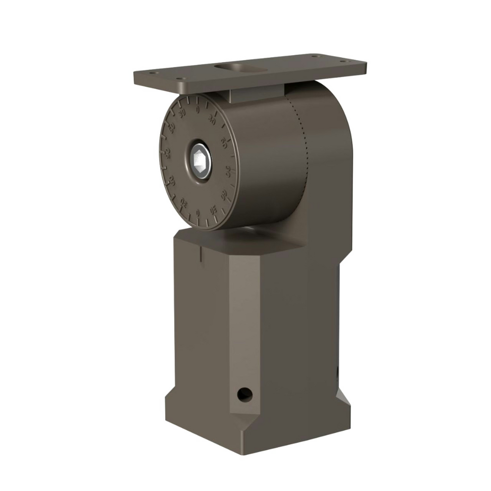 Metal bracket with cylindrical component on a white background