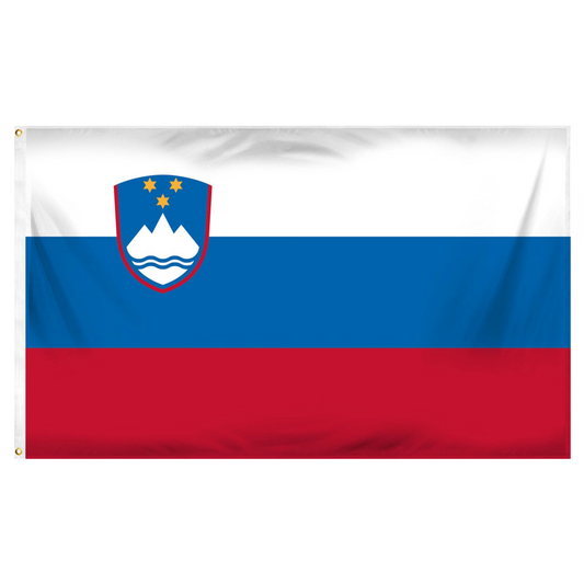 Flag of Slovenia with a blue and red design on a white background