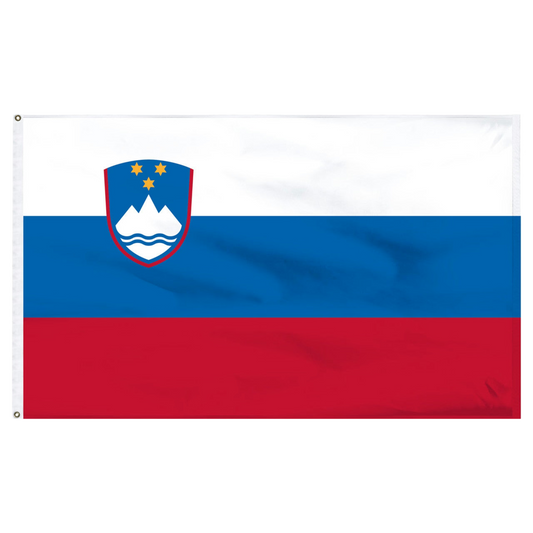 Flag of Slovenia with a blue and red design on a white background