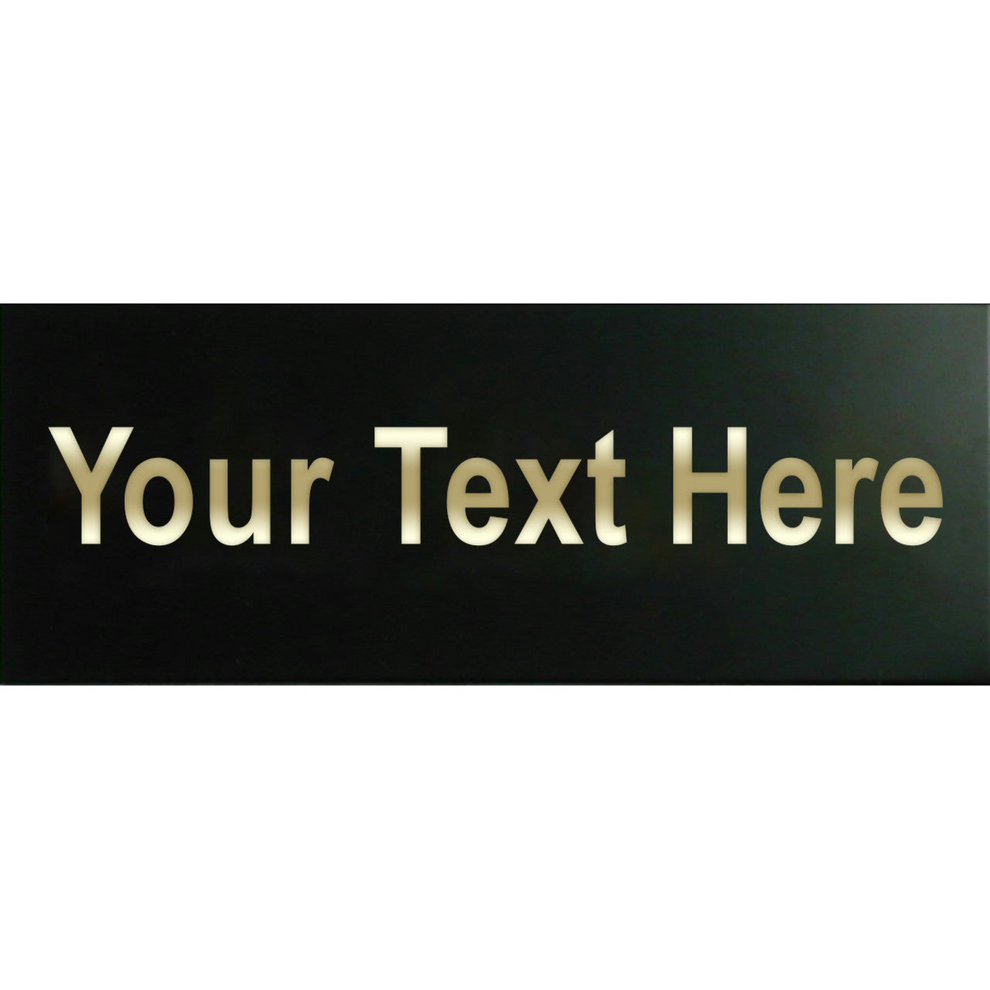 Placeholder text 'Your Text Here' on a black bar with gold letters.
