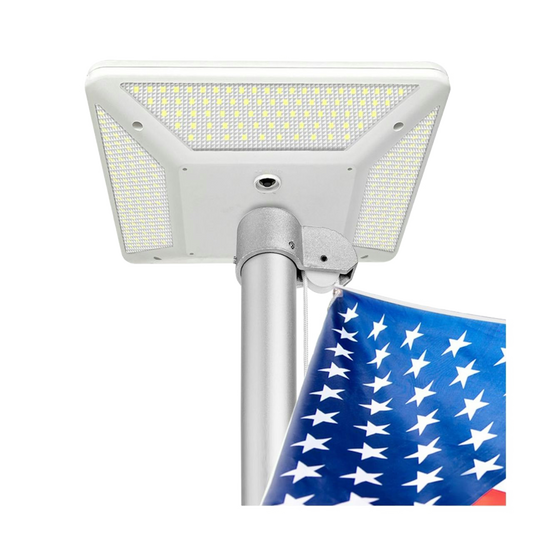 Flagpole with solar light and an attached American flag