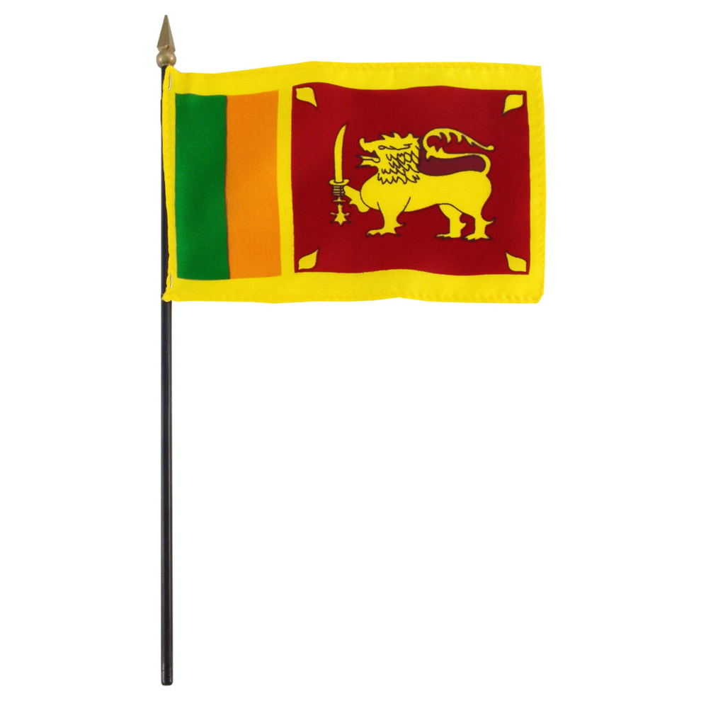 Flag of Sri Lanka with a lion emblem on a white background