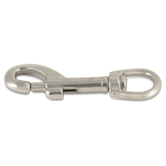 Metallic swivel hook on a white background