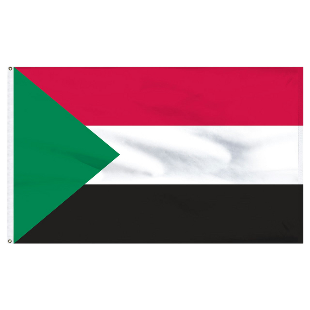 Sudanese flag with red, green, white, and black horizontal stripes