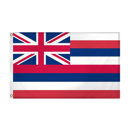 State of Hawaii flag featuring the traditional eight horizontal white, red, and blue stripes with the British Union Jack canton in the top left corner.
