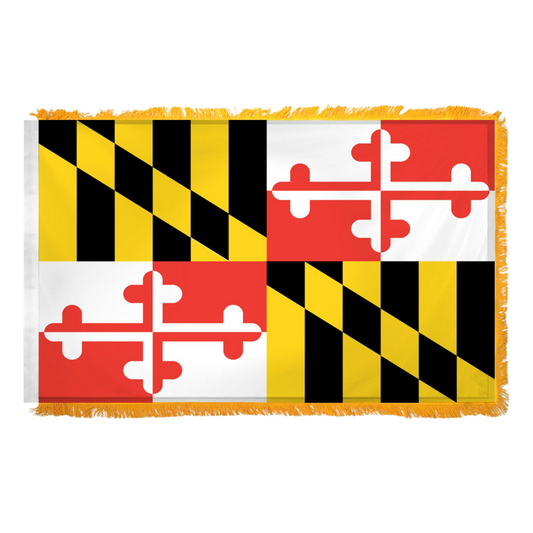 Maryland state flag with black/gold and red/white quarters and gold fringe