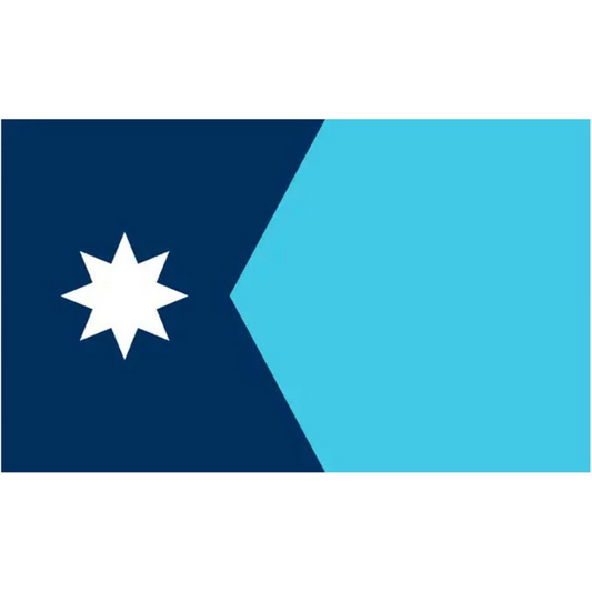 Minnesota state flag with a white star on a blue and dark blue background