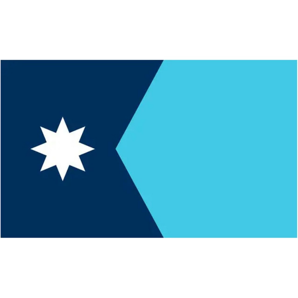 Minnesota state flag with a white star on a blue and dark blue background