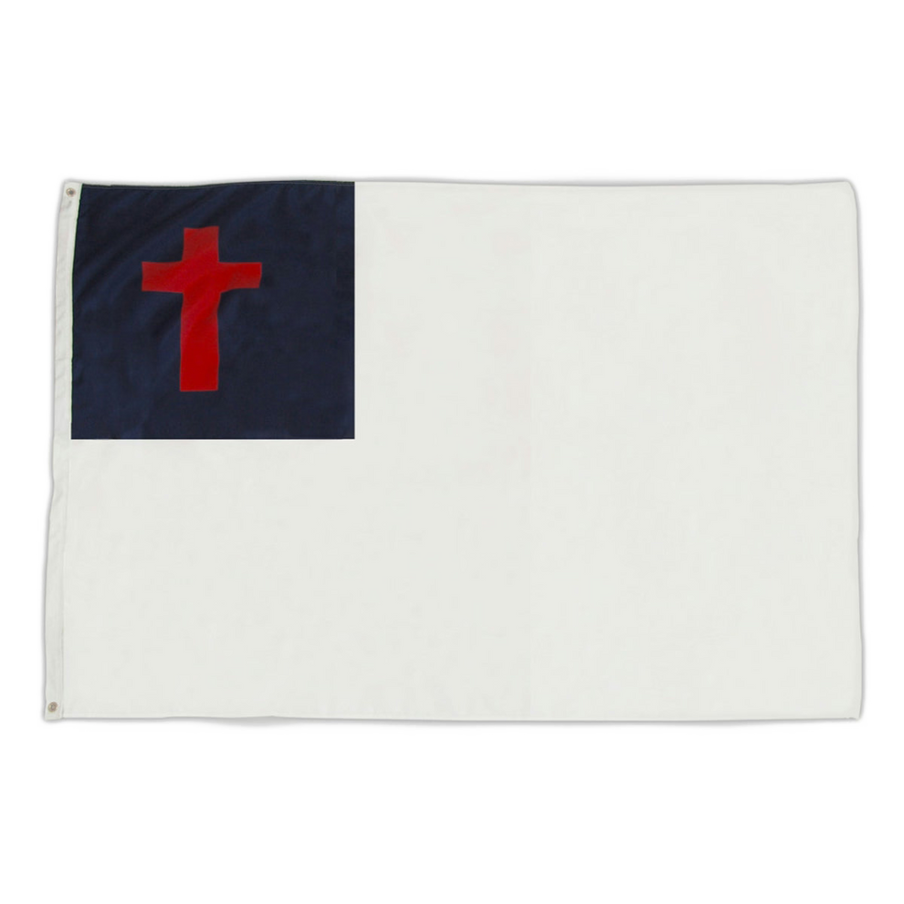 Flag with a red cross on a blue and white background