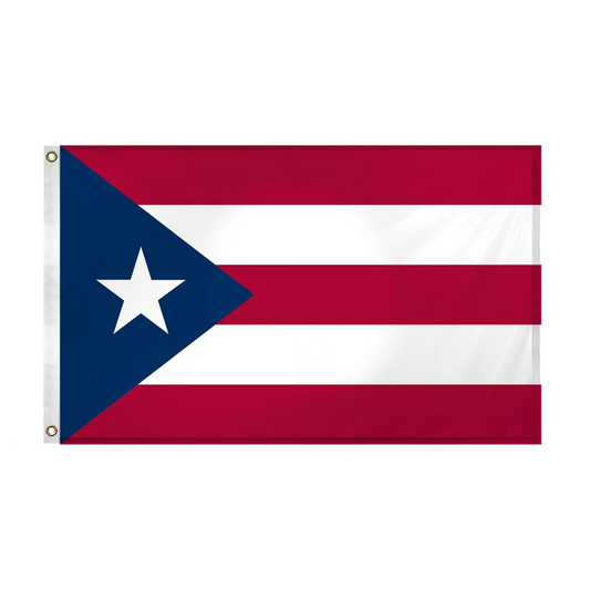 Puerto Rican flag with a blue triangle, white star, and red and white horizontal stripes on a white background