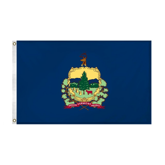 Flag of Vermont with trees and forest animals