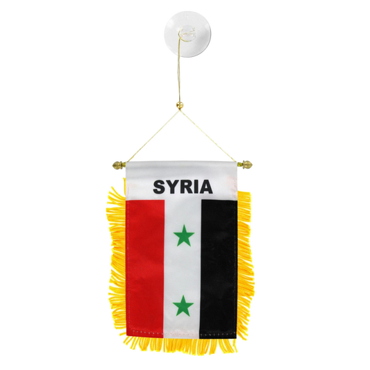Syrian flag with fringes on a white background