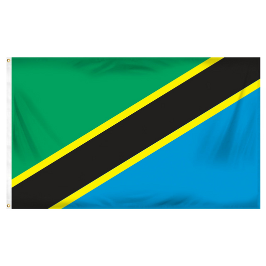 Flag with green, black, yellow, and blue stripes on a white background
