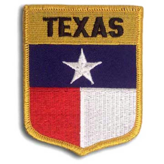Texas flag patch with yellow border on a white background