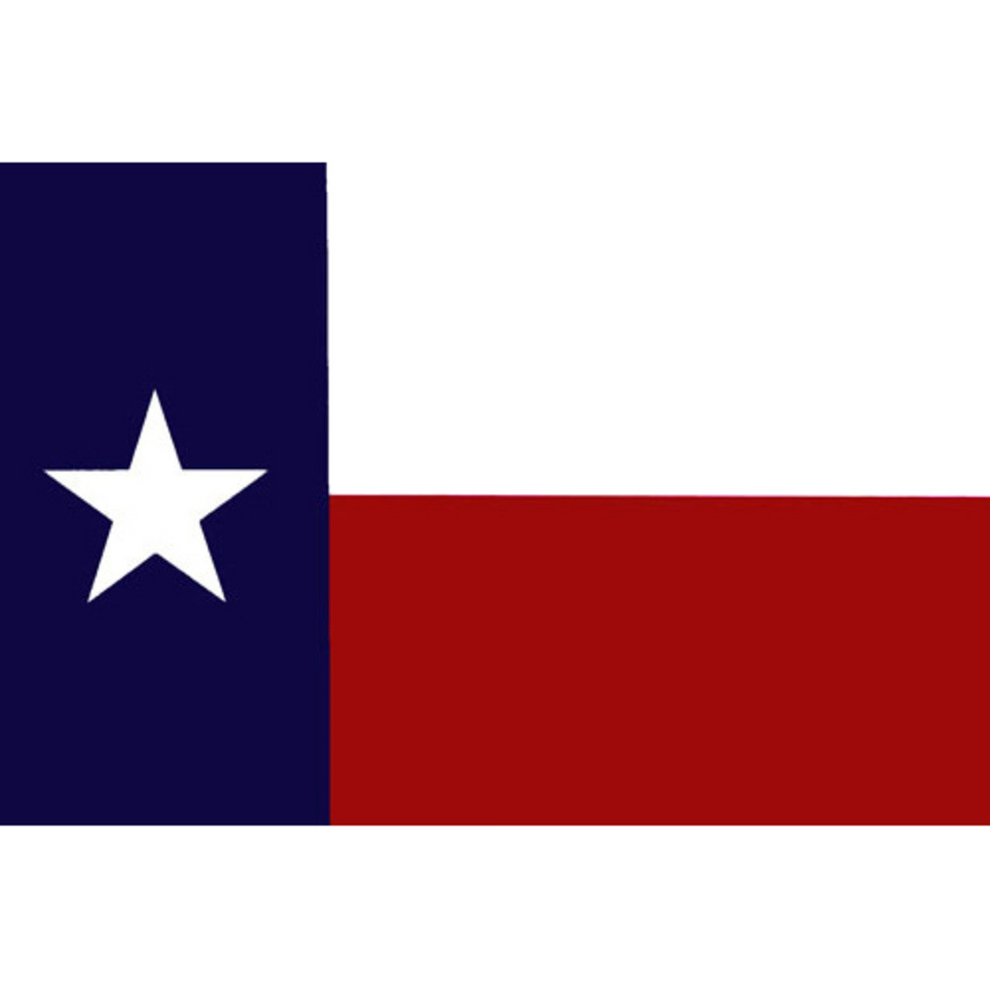 Texas flag decal with a white star on a blue and red background