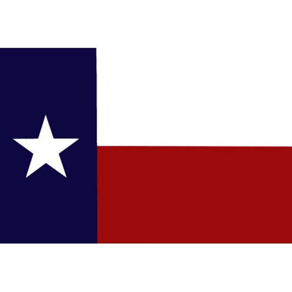 Texas state flag with a white star on a blue and red background