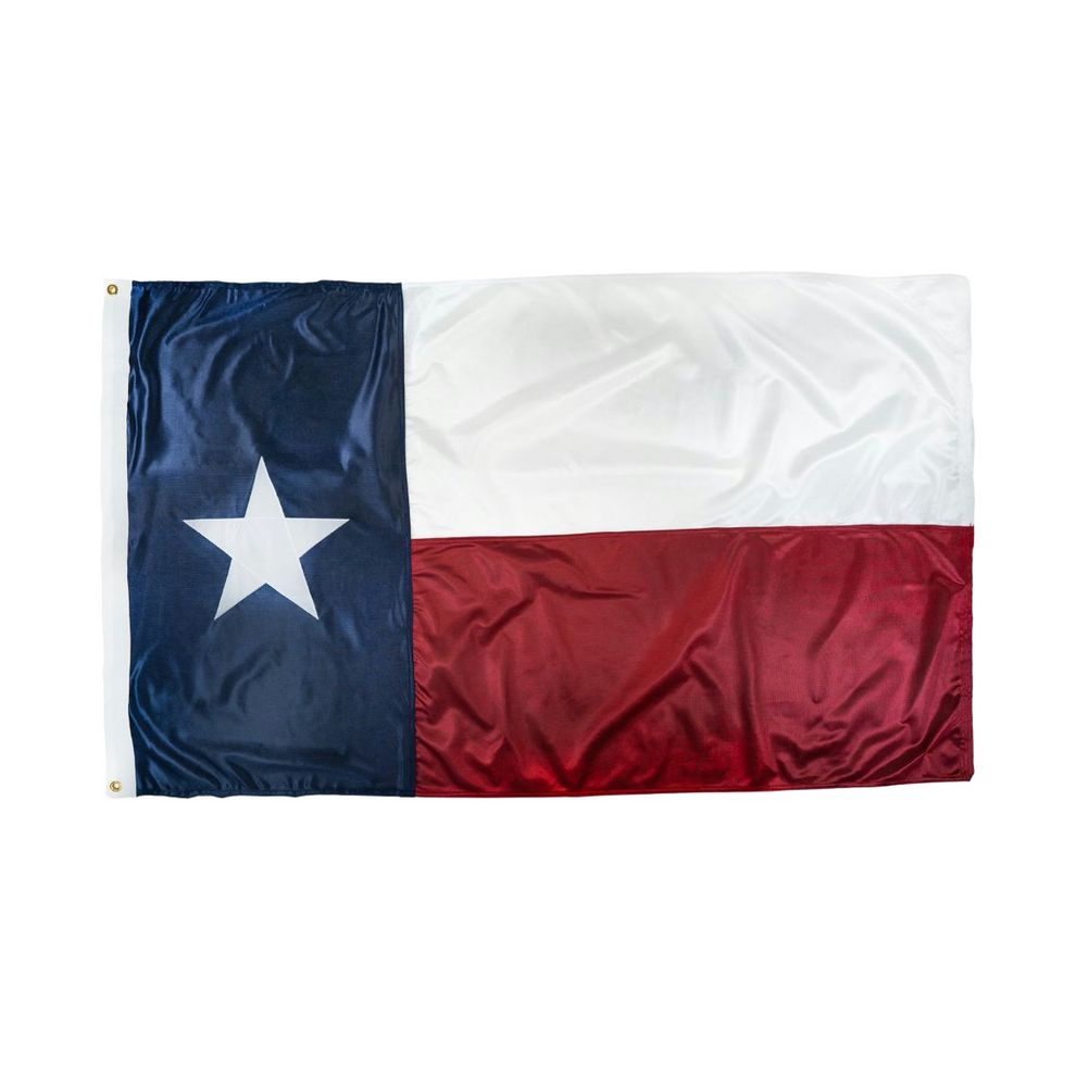 Texas flag with blue, white, and red colors on a white background