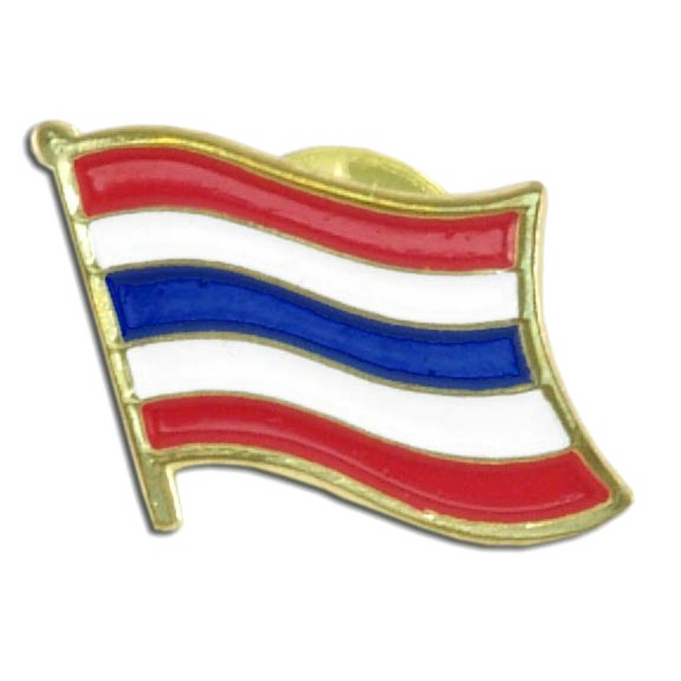 Thailand flag pin with red, white, and blue stripes on a white background