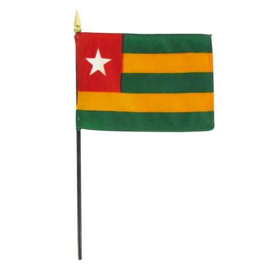 Flag of Togo with red, green, and orange stripes on a white background