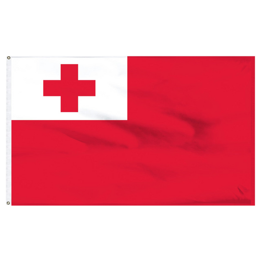 Tonga flag with a red cross on a white canton with red canvas