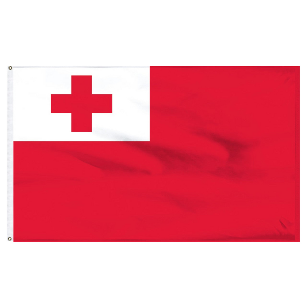 Tonga flag with a red cross on a white canton with red canvas