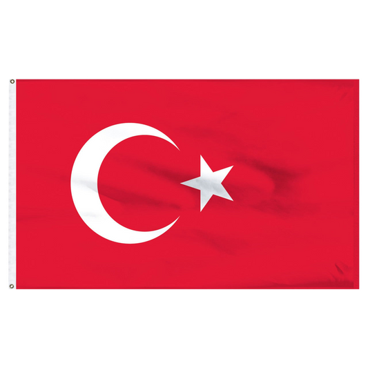 Flag of Turkey with a white crescent moon and star on a red background