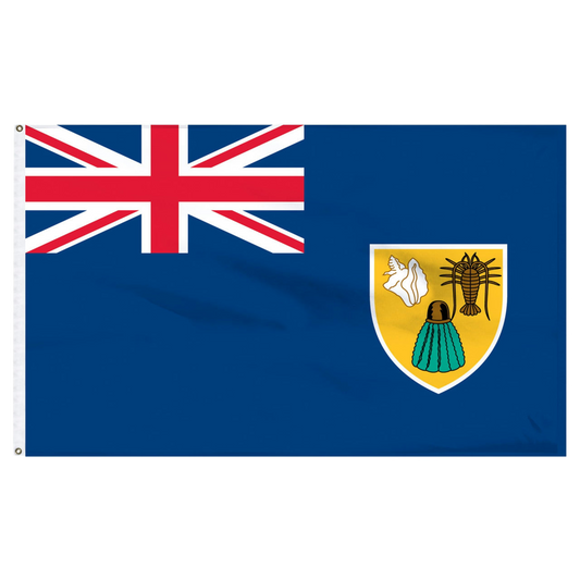 Flag with Union Jack and coat of arms on a blue background
