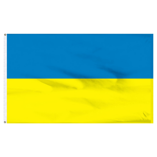 Ukrainian flag with blue and yellow horizontal stripes on a white background