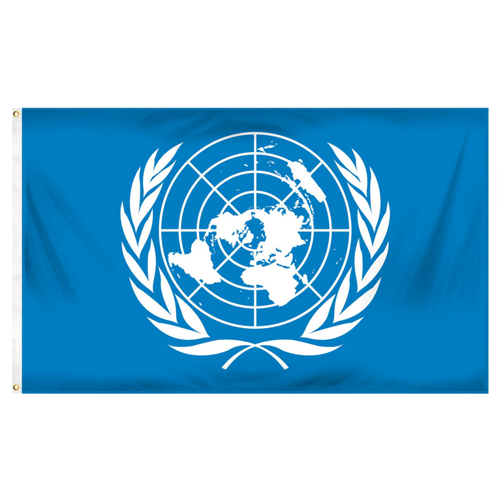 United Nations flag with blue background and white emblem