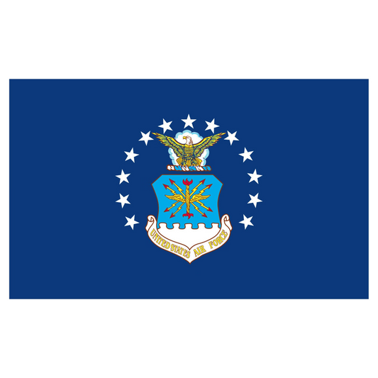 Flag of the United States Air Force with emblem and stars on a blue background