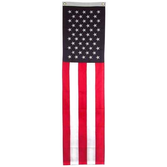 American flag banner with stars on a blue field and stripes on a white background