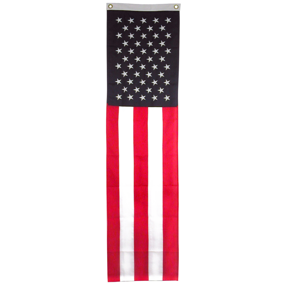 American flag banner with stars on a blue field and stripes on a white background