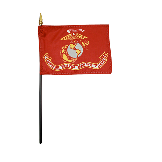 Red flag with U.S. Marine Corps emblem on a white background
