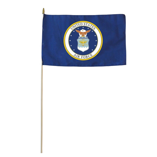 Valley Forge Polycotton 12" x 18" US Military Air Force Stick Flag - Mounted on 30" Wooden Stick - Made in USA