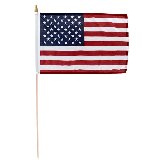 American flag on a wooden stick with a gold tip