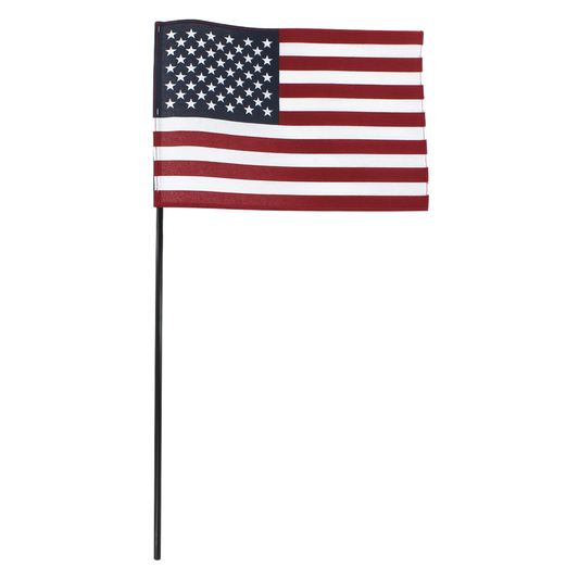 Super Tough 8"x12" Cotton US Stick Flag with 24" Black Stick - No Spear Tip