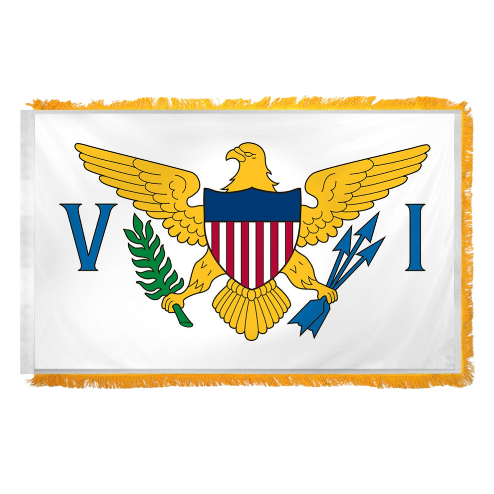 U.S. Virgin Islands flag with a yellow eagle emblem on a white background