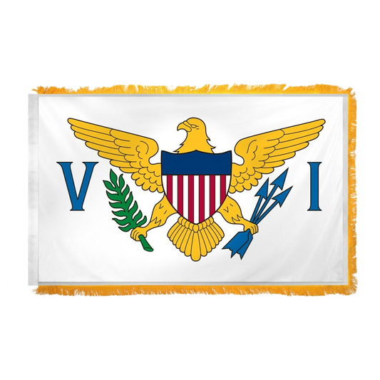 U.S. Virgin Islands flag with a yellow eagle emblem on a white background