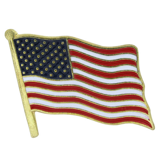 American flag lapel pin on a white background