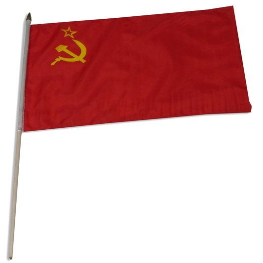 USSR red flag with yellow hammer and sickle symbol on a white background