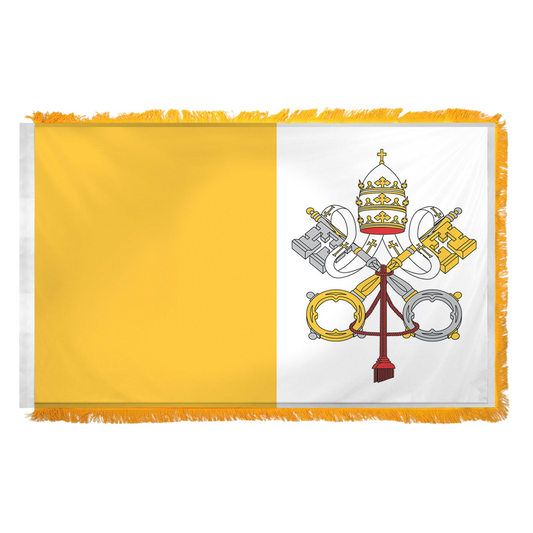 Vatican City Flag with a central emblem featuring keys and a cross on a yellow and white background