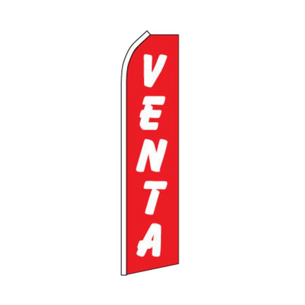 Red feather flag with 'VENTA' text on a white background