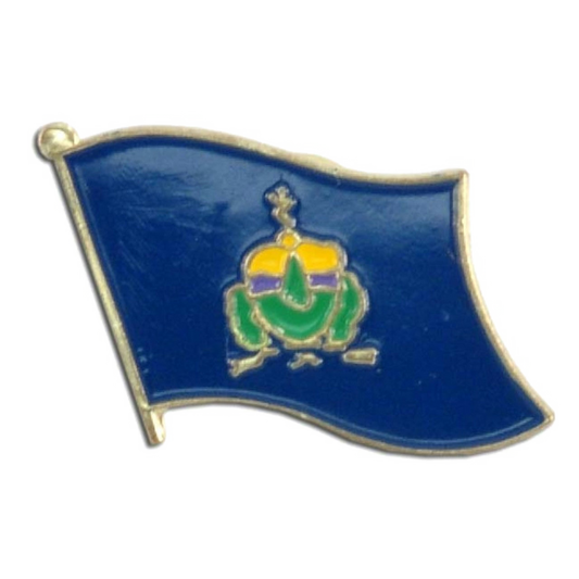 Blue Vermont flag pin on a white background
