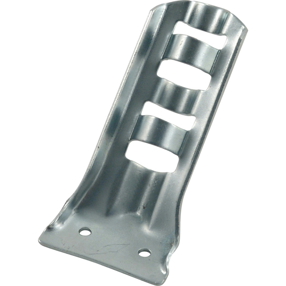 Metal bracket with multiple holes on a white background