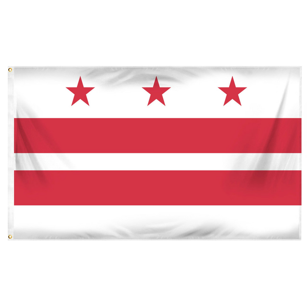 Washington D.C. flag with three red stars on a white background