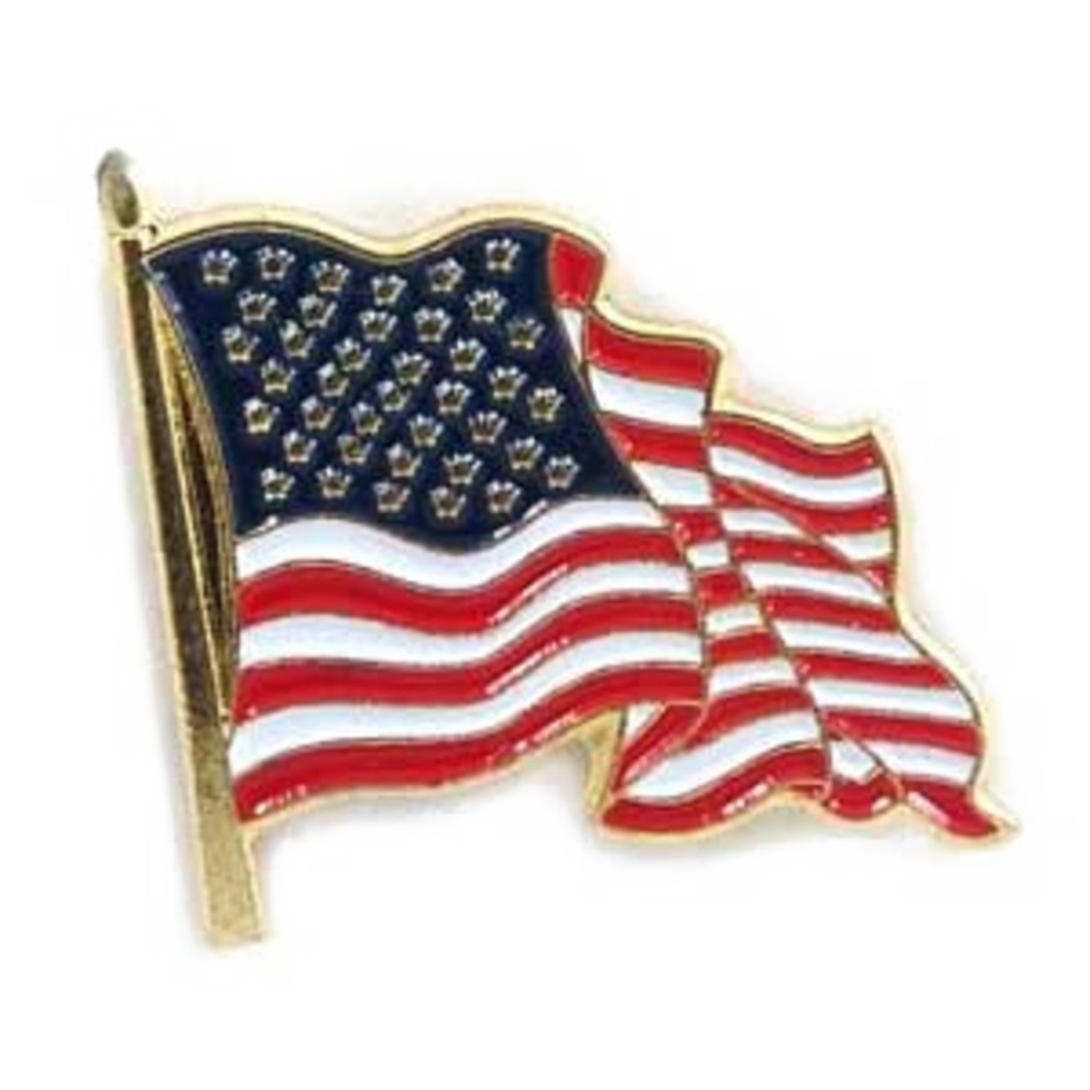 American flag lapel pin on a white background