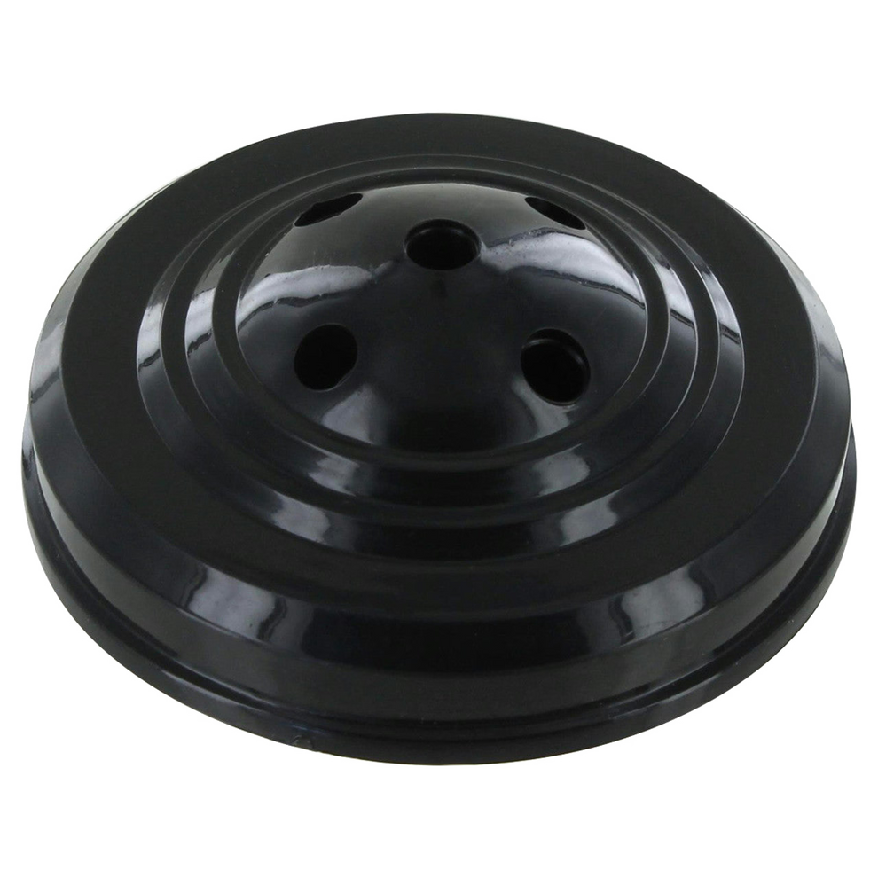 Black circular flagpole base with six holes