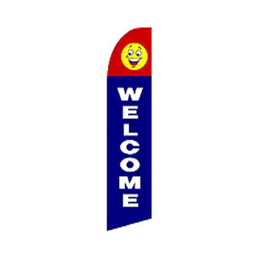 Welcome Swooper Flag - Happy Face - 11.5ft x 2.5ft